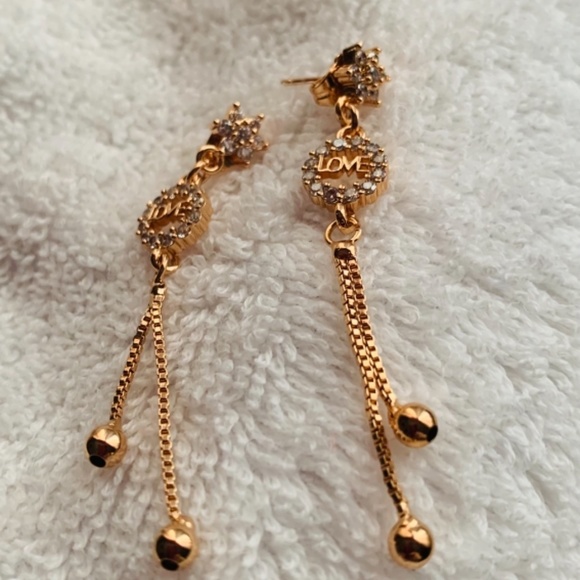 Gold Plated LOVE  Drop Earring - Picture 3 of 3